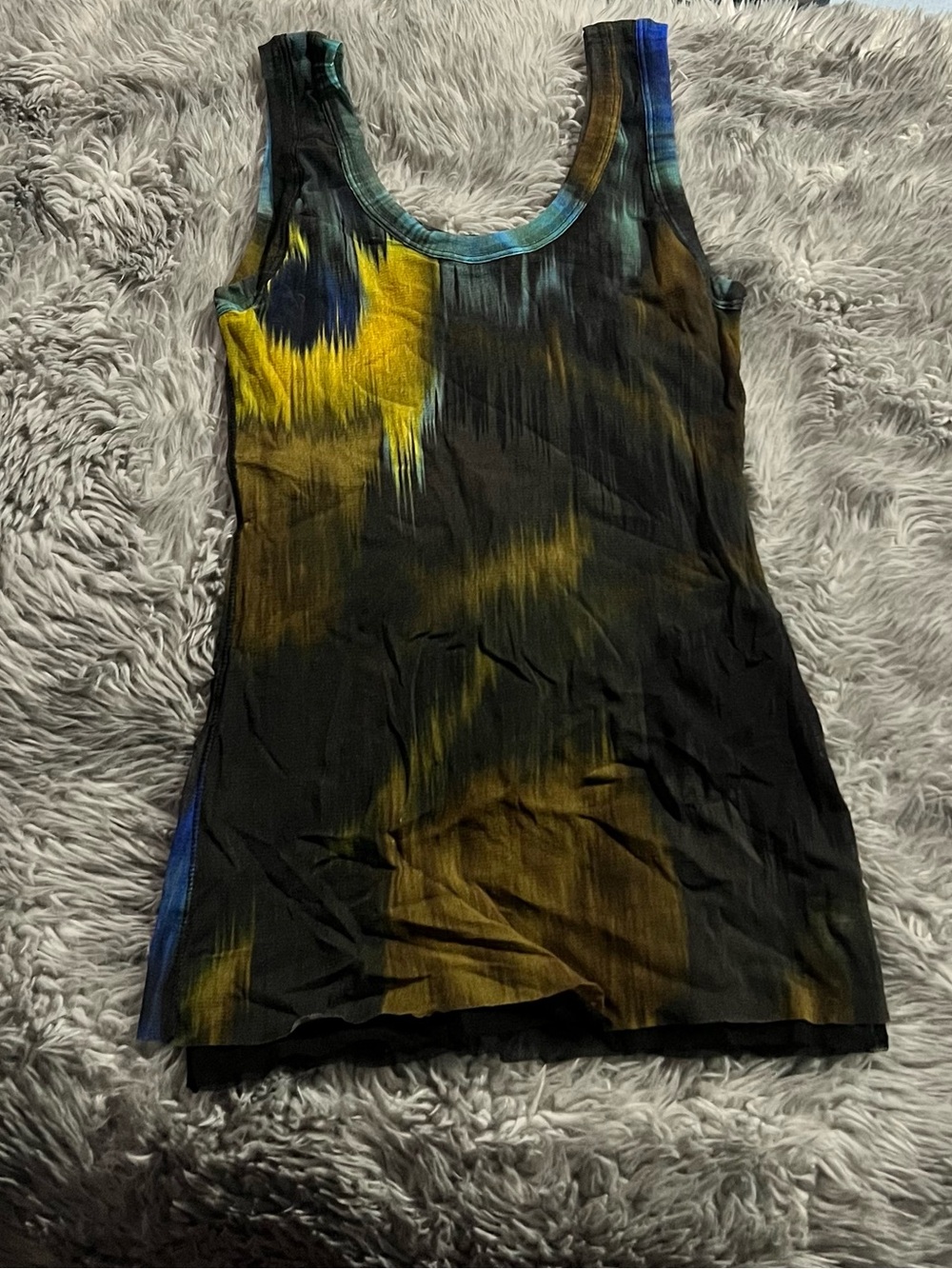 Vintage Fuzzi Tie-Dye Racer Tank in Black, Yellow & Blue